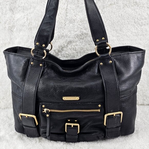 MICHAEL KORS Austin Black Pebble Leather Shoulder Bag Tote Gold Buckle Accents - Picture 14 of 15